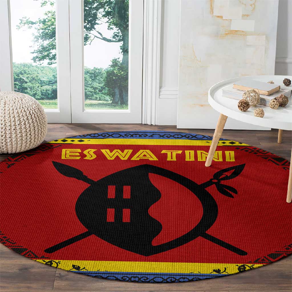 Eswatini Flag Round Carpet Nguni Shield Spear Pattern TS04