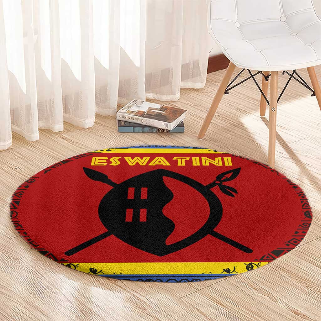 Eswatini Flag Round Carpet Nguni Shield Spear Pattern TS04