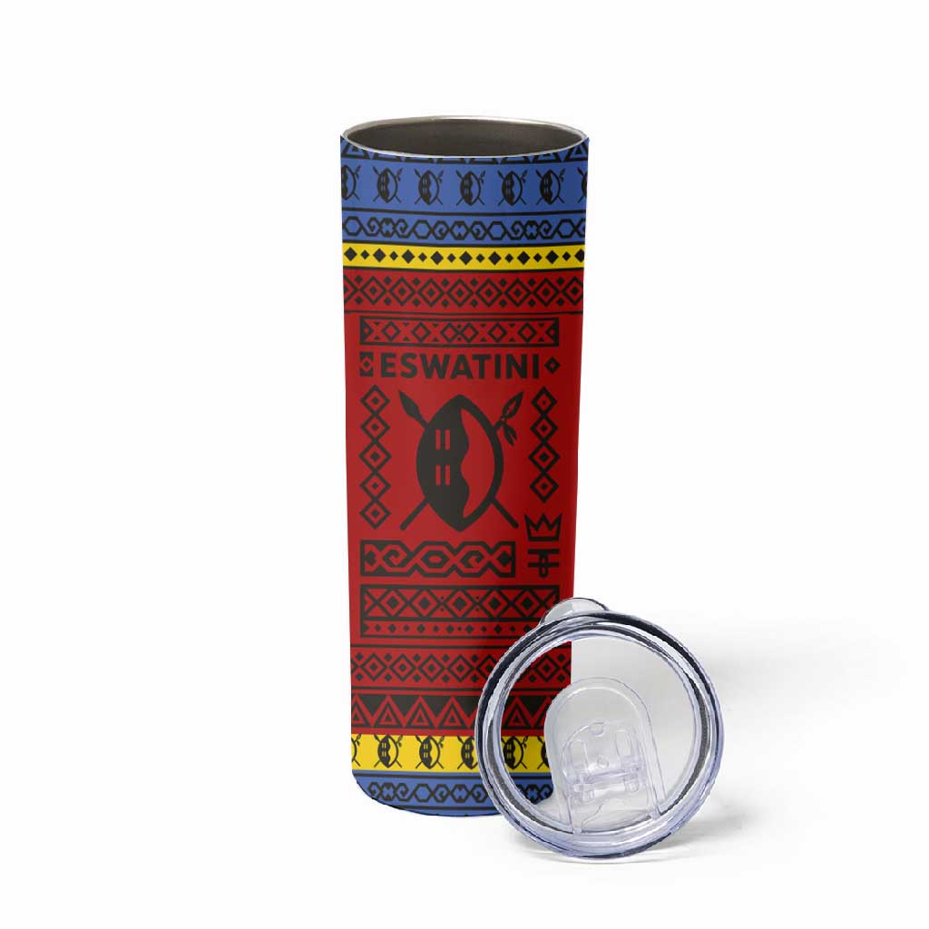 Eswatini Flag Skinny Tumbler Nguni Shield Spear Pattern TS04