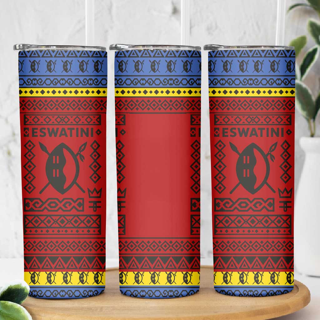 Eswatini Flag Skinny Tumbler Nguni Shield Spear Pattern TS04