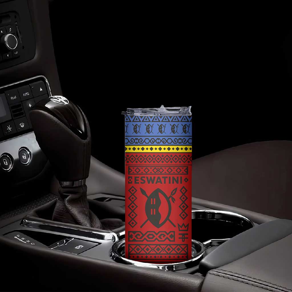 Eswatini Flag Skinny Tumbler Nguni Shield Spear Pattern TS04