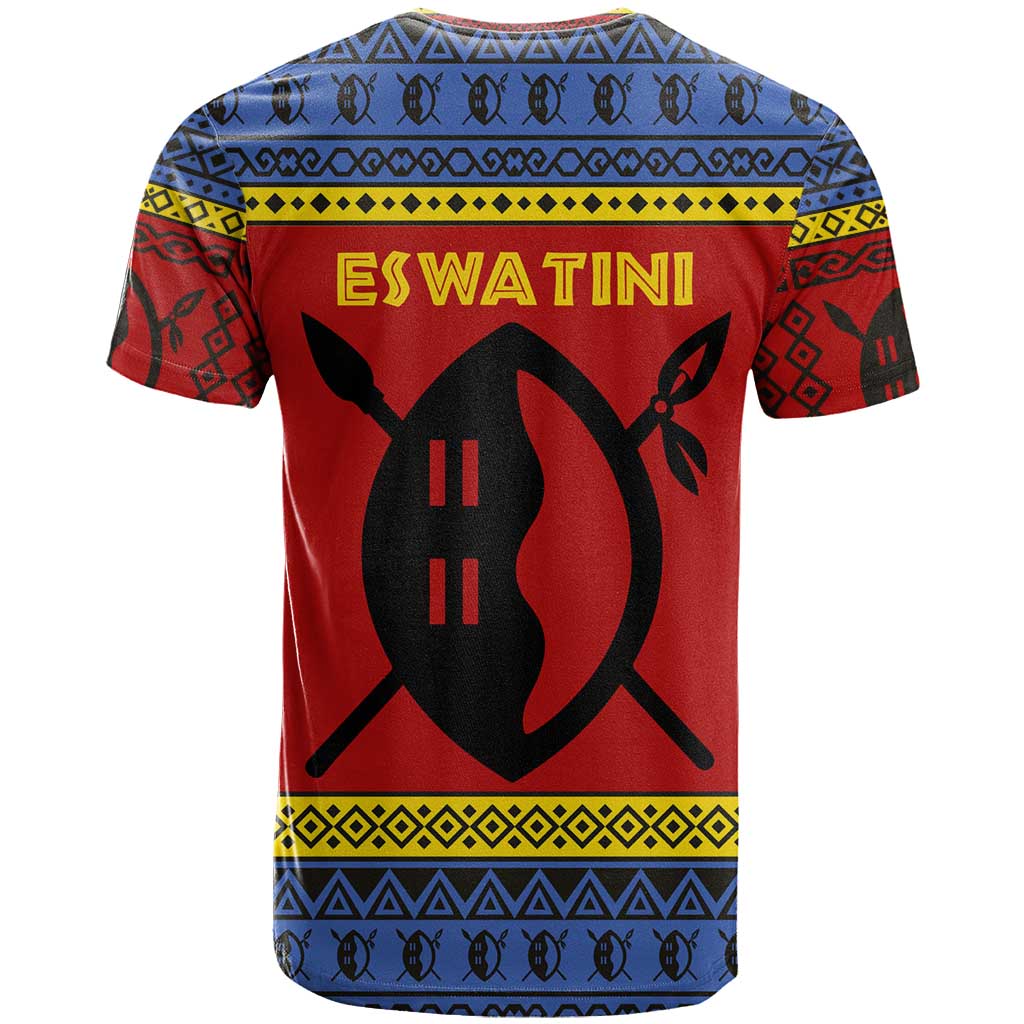 Eswatini Flag T shirt Nguni Shield Spear Pattern TS04
