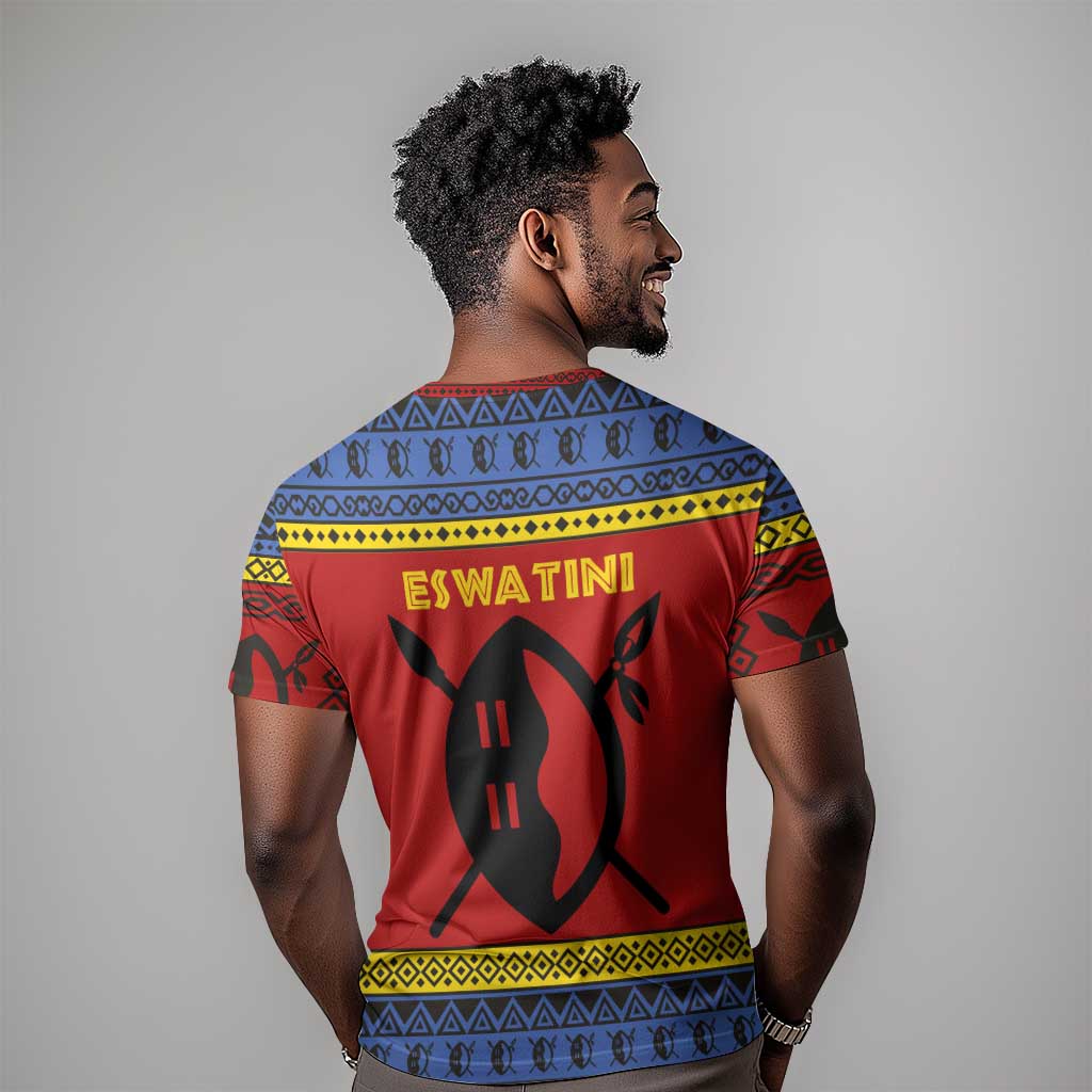 Eswatini Flag T shirt Nguni Shield Spear Pattern TS04
