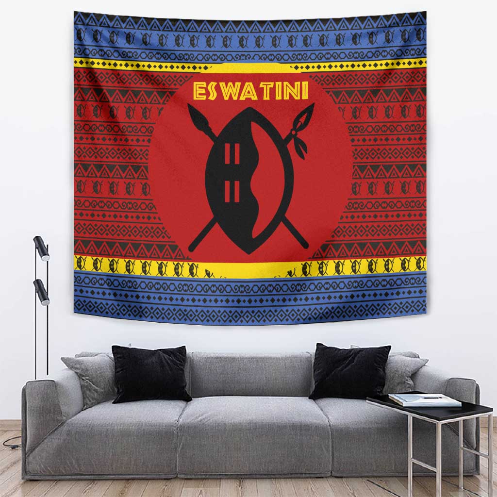 Eswatini Flag Tapestry Nguni Shield Spear Pattern TS04