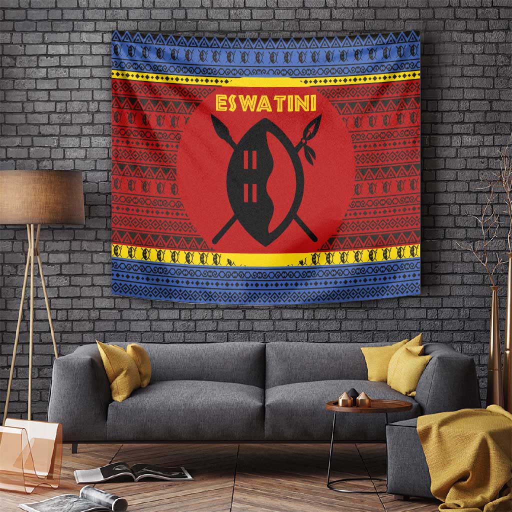 Eswatini Flag Tapestry Nguni Shield Spear Pattern TS04