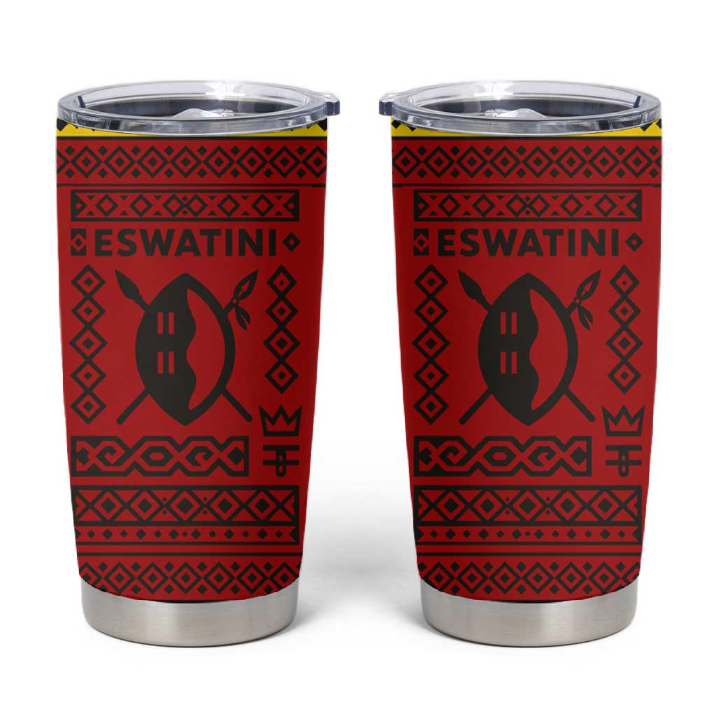 Eswatini Flag Tumbler Cup Nguni Shield Spear Pattern TS04
