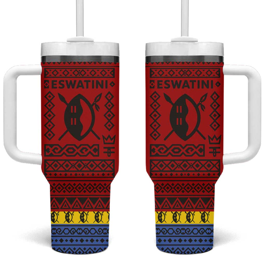 Eswatini Flag Tumbler With Handle Nguni Shield Spear Pattern TS04
