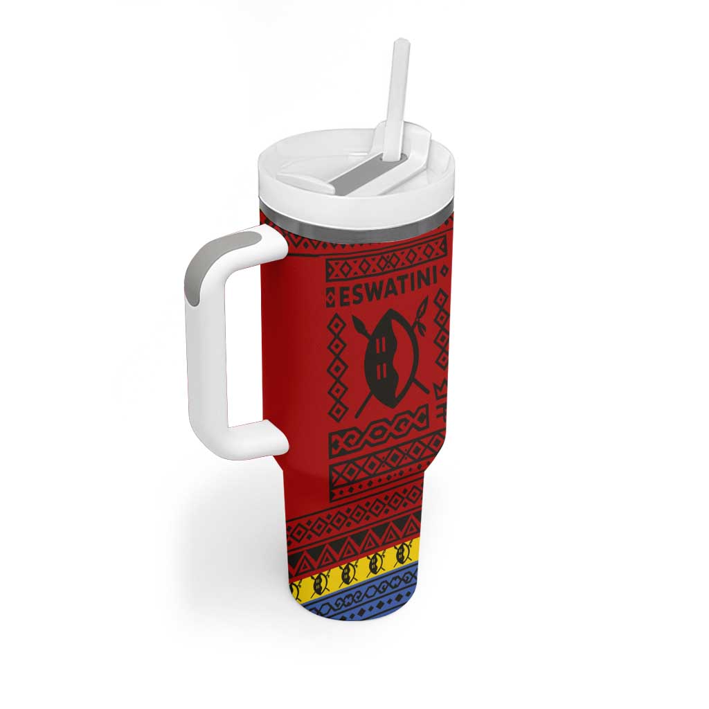 Eswatini Flag Tumbler With Handle Nguni Shield Spear Pattern TS04
