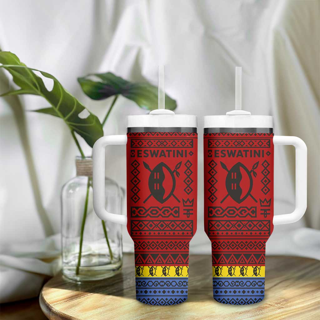 Eswatini Flag Tumbler With Handle Nguni Shield Spear Pattern TS04