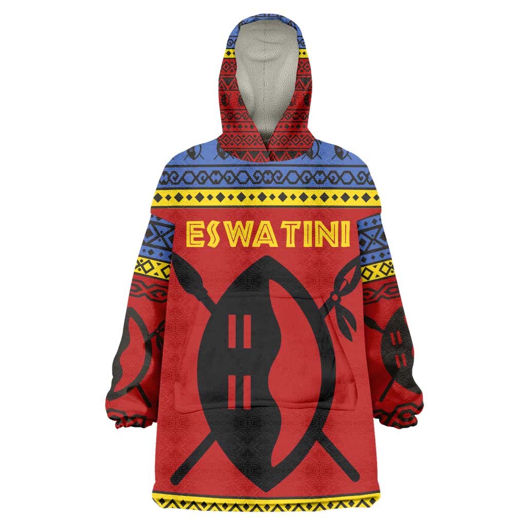 Eswatini Flag Wearable Blanket Hoodie Nguni Shield Spear Pattern TS04