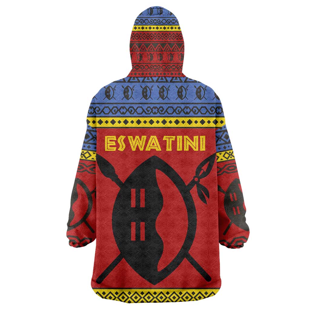 Eswatini Flag Wearable Blanket Hoodie Nguni Shield Spear Pattern TS04