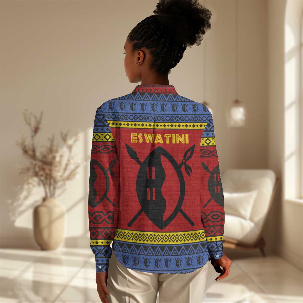 Eswatini Flag Women Casual Shirt Nguni Shield Spear Pattern TS04