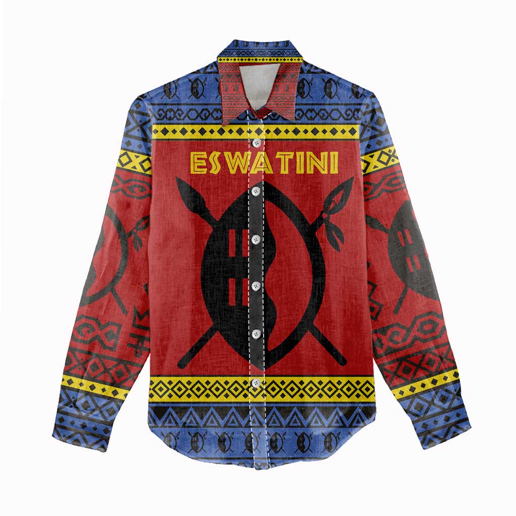 Eswatini Flag Women Casual Shirt Nguni Shield Spear Pattern TS04