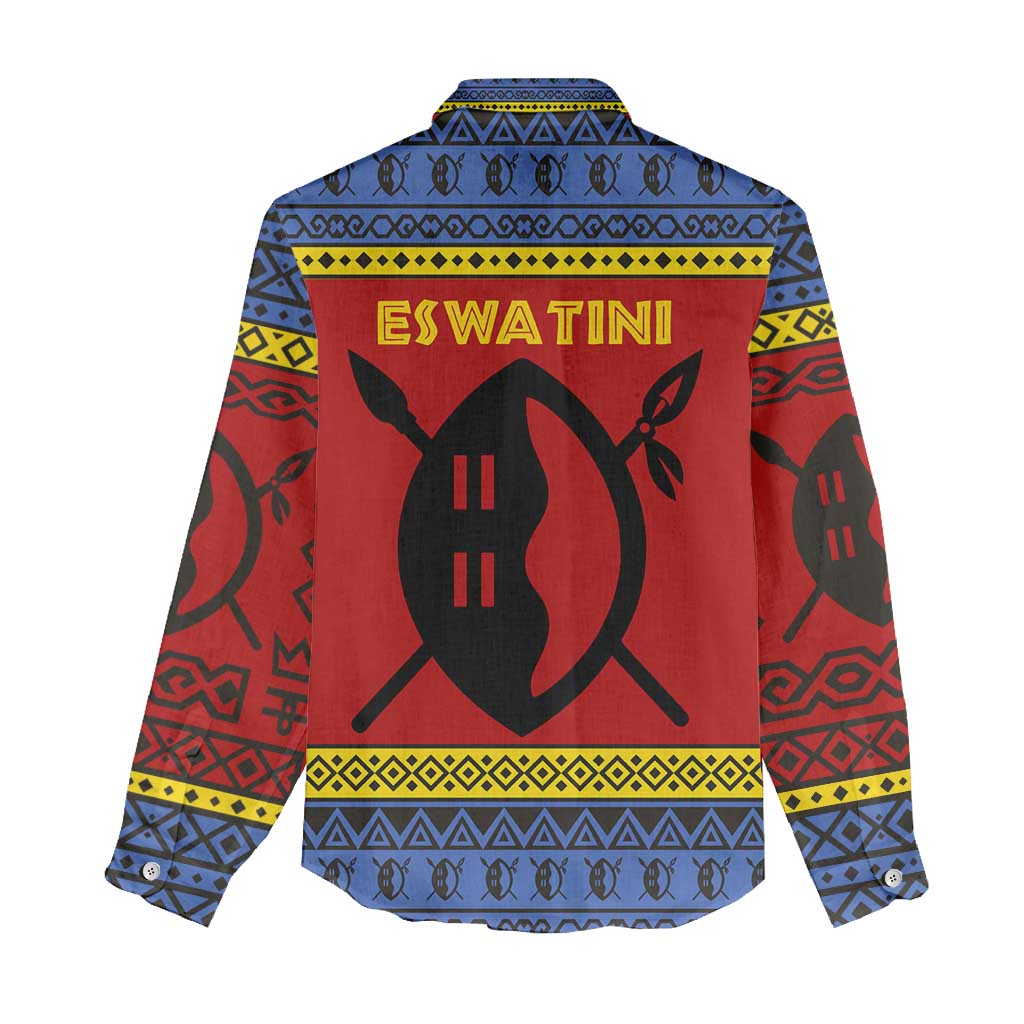 Eswatini Flag Women Casual Shirt Nguni Shield Spear Pattern TS04