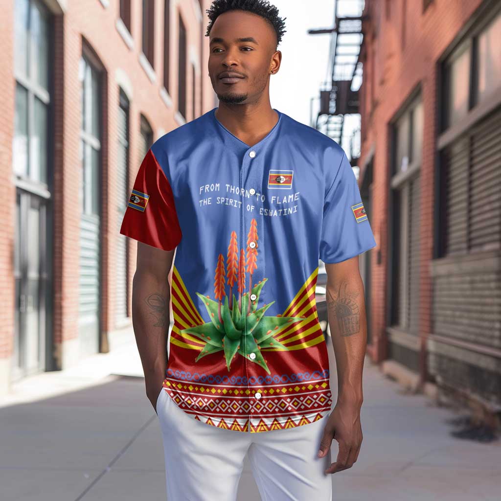 Aloe Vera Eswatini Baseball Jersey Flag Print and Cultural Motif From Thorn to Flame TS04