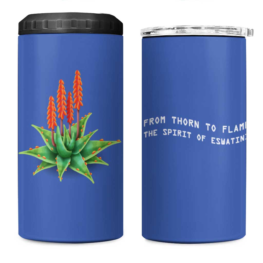 Aloe Vera Eswatini 4 in 1 Can Cooler Tumbler Flag Print and Cultural Motif From Thorn to Flame TS04