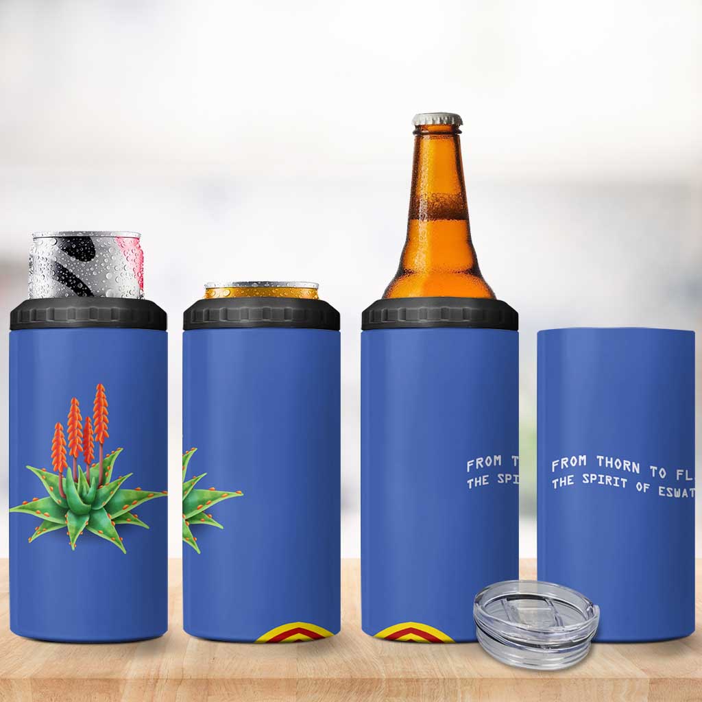 Aloe Vera Eswatini 4 in 1 Can Cooler Tumbler Flag Print and Cultural Motif From Thorn to Flame TS04