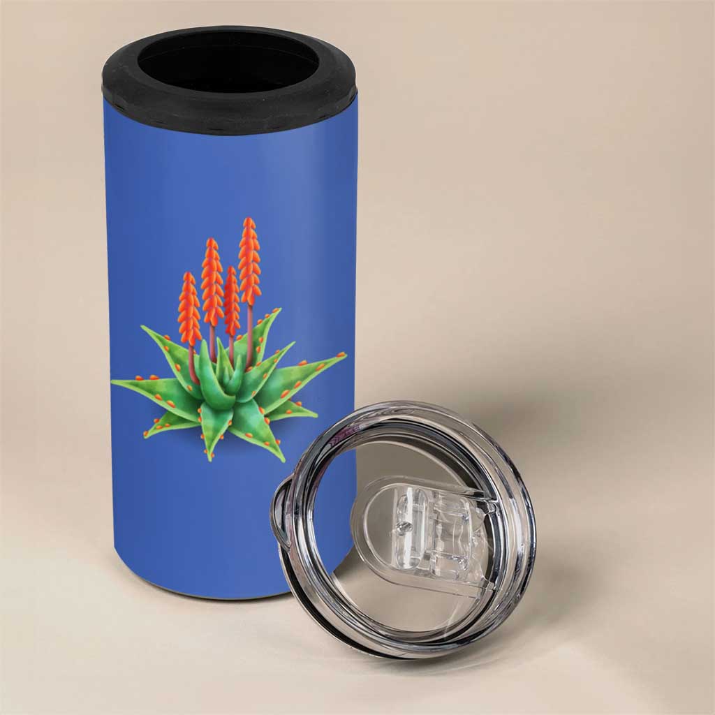 Aloe Vera Eswatini 4 in 1 Can Cooler Tumbler Flag Print and Cultural Motif From Thorn to Flame TS04