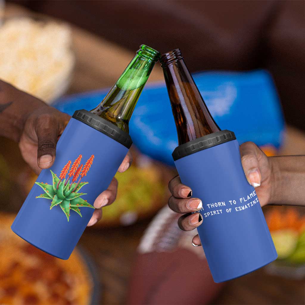 Aloe Vera Eswatini 4 in 1 Can Cooler Tumbler Flag Print and Cultural Motif From Thorn to Flame TS04