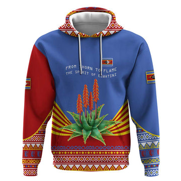 Eswatini Aloe Vera Hoodie with Flag Print and Cultural Motif From Thorn to Flame TS04