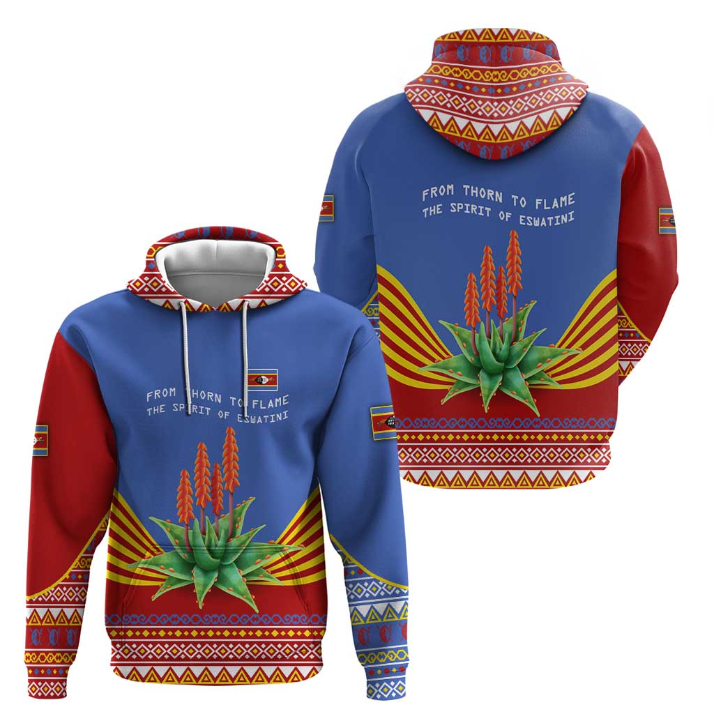 Eswatini Aloe Vera Hoodie with Flag Print and Cultural Motif From Thorn to Flame TS04