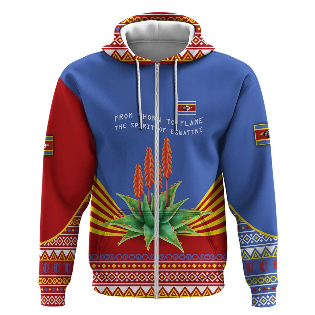 Eswatini Aloe Vera Hoodie with Flag Print and Cultural Motif From Thorn to Flame TS04