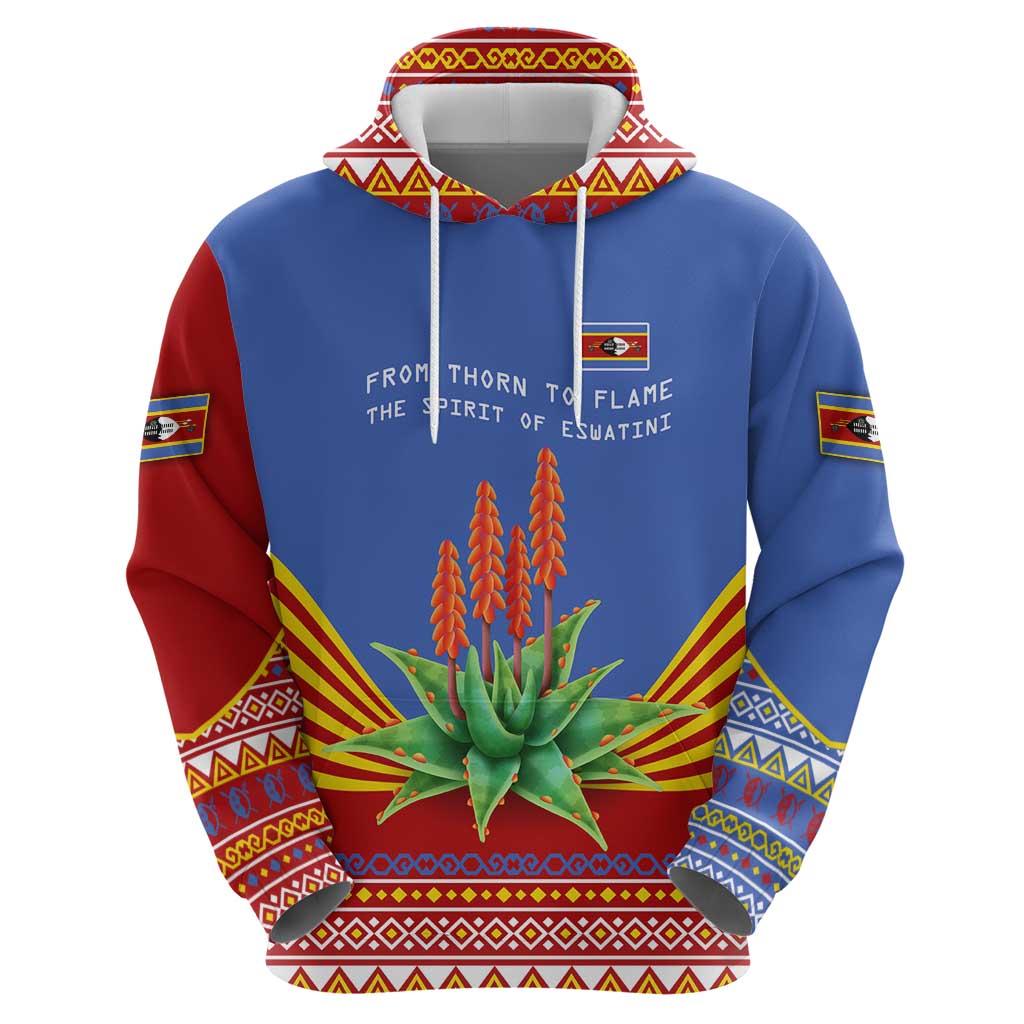 Eswatini Aloe Vera Hoodie with Flag Print and Cultural Motif From Thorn to Flame TS04