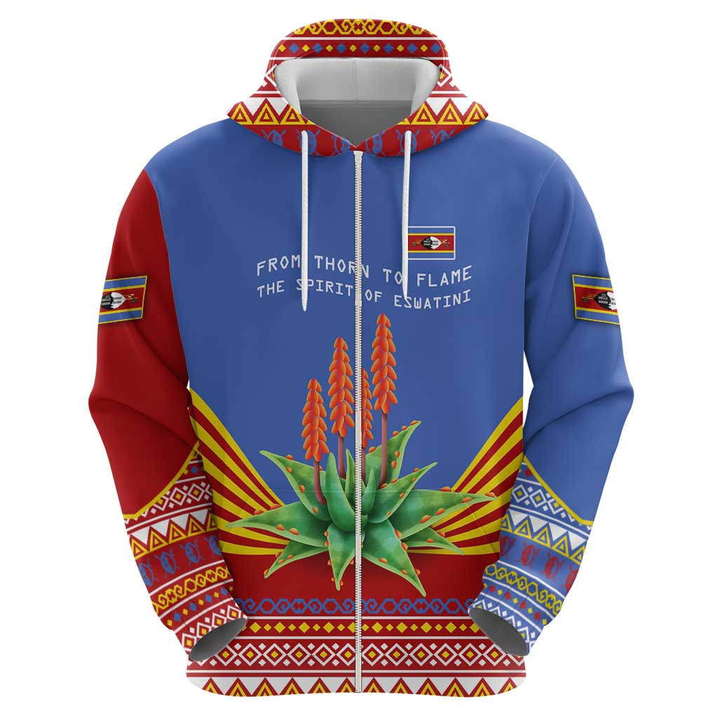 Eswatini Aloe Vera Hoodie with Flag Print and Cultural Motif From Thorn to Flame TS04