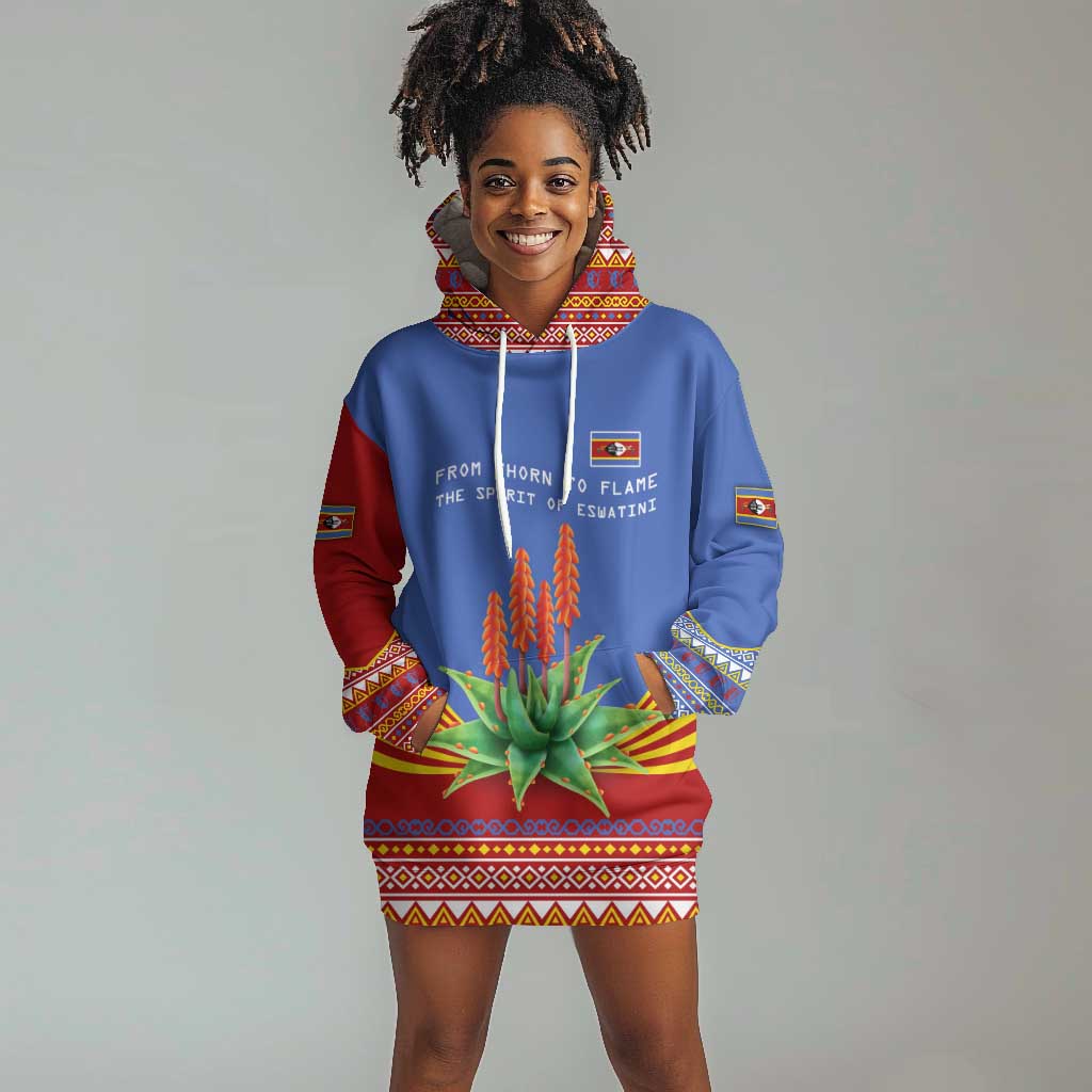 Aloe Vera Eswatini Hoodie Dress Flag Print and Cultural Motif From Thorn to Flame TS04