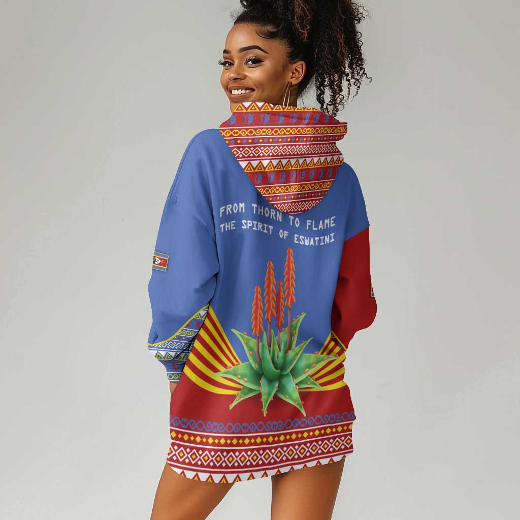 Aloe Vera Eswatini Hoodie Dress Flag Print and Cultural Motif From Thorn to Flame TS04
