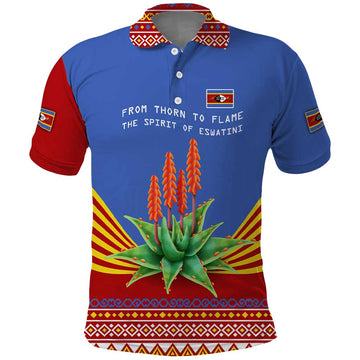 Eswatini Aloe Vera Polo Shirt with Flag Print and Cultural Motif From Thorn to Flame TS04