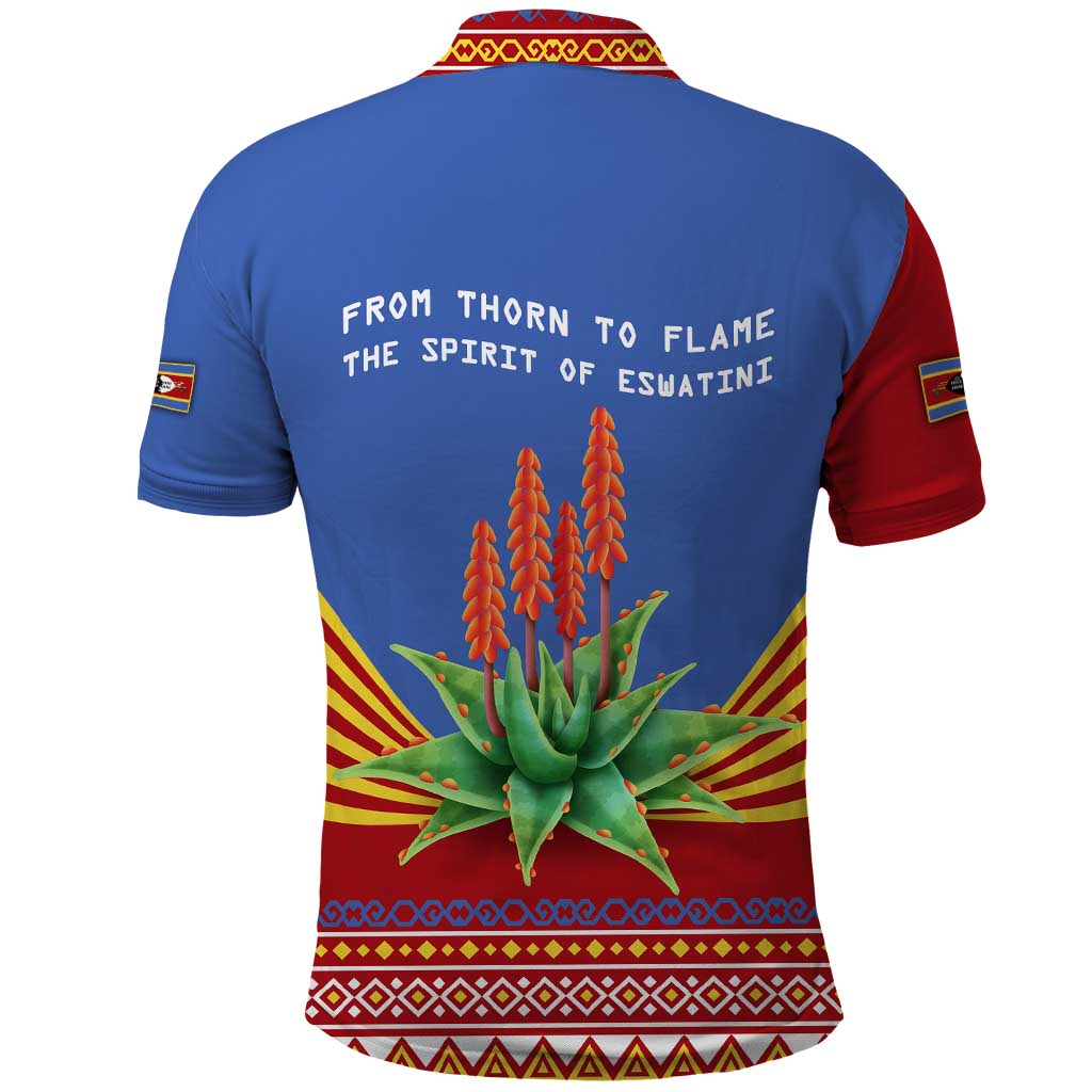 Eswatini Aloe Vera Polo Shirt with Flag Print and Cultural Motif From Thorn to Flame TS04