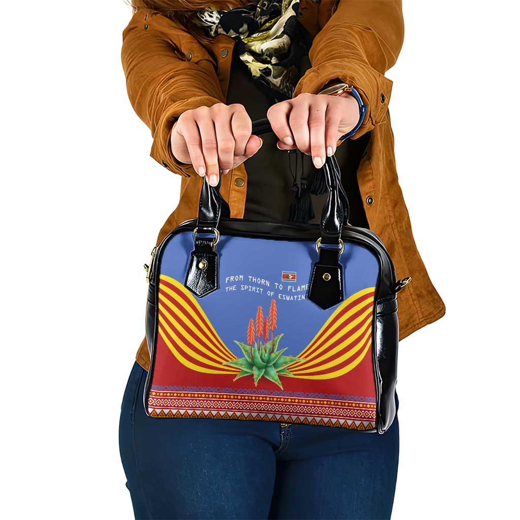 Eswatini Aloe Vera Shoulder Handbag with Flag Print and Cultural Motif From Thorn to Flame TS04