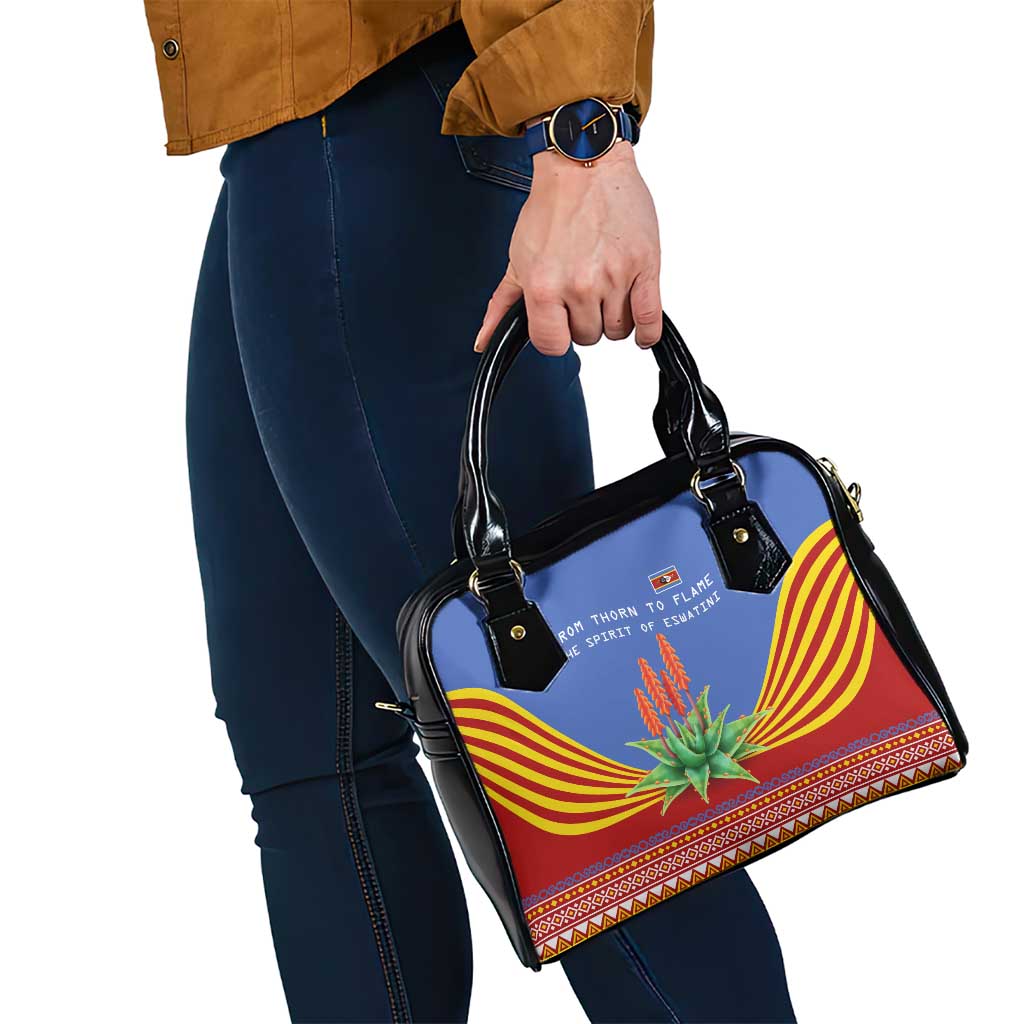 Eswatini Aloe Vera Shoulder Handbag with Flag Print and Cultural Motif From Thorn to Flame TS04