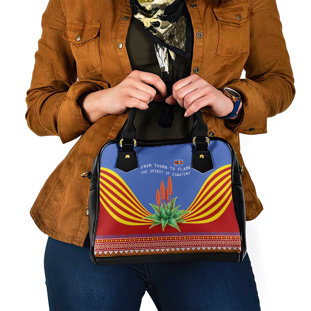 Eswatini Aloe Vera Shoulder Handbag with Flag Print and Cultural Motif From Thorn to Flame TS04