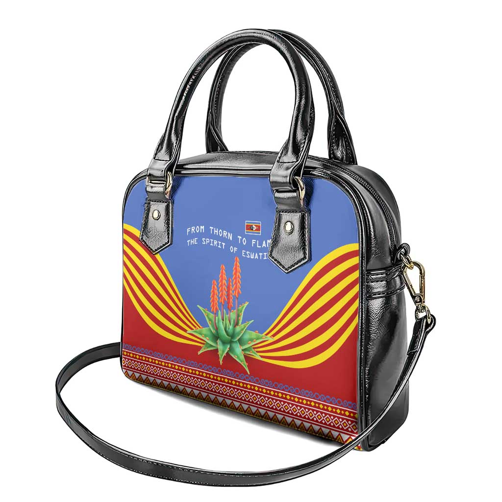 Eswatini Aloe Vera Shoulder Handbag with Flag Print and Cultural Motif From Thorn to Flame TS04
