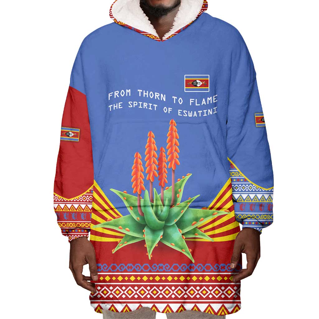 Aloe Vera Eswatini Wearable Blanket Hoodie Flag Print and Cultural Motif From Thorn to Flame TS04