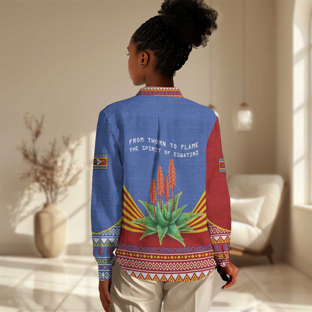 Aloe Vera Eswatini Women Casual Shirt Flag Print and Cultural Motif From Thorn to Flame TS04
