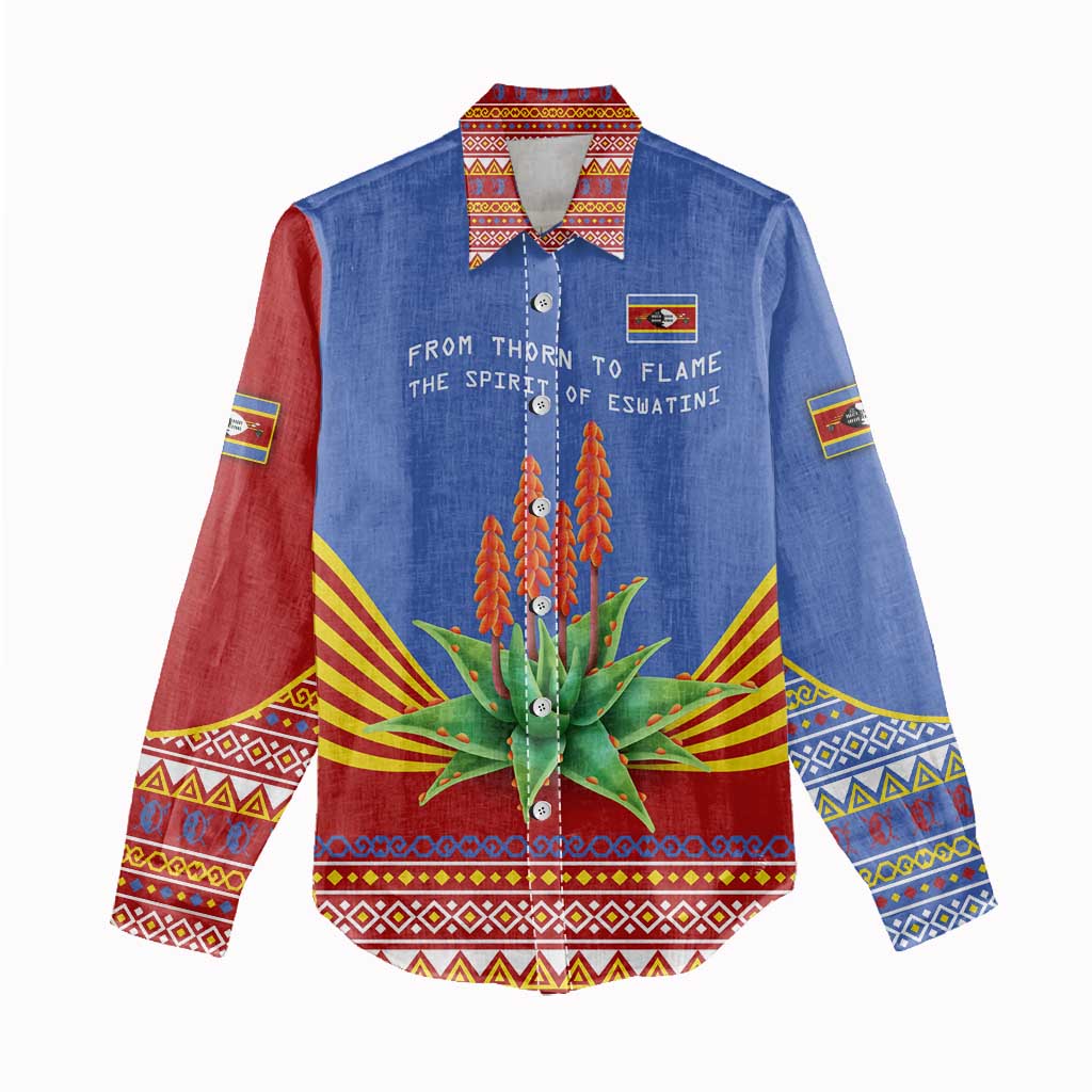 Aloe Vera Eswatini Women Casual Shirt Flag Print and Cultural Motif From Thorn to Flame TS04