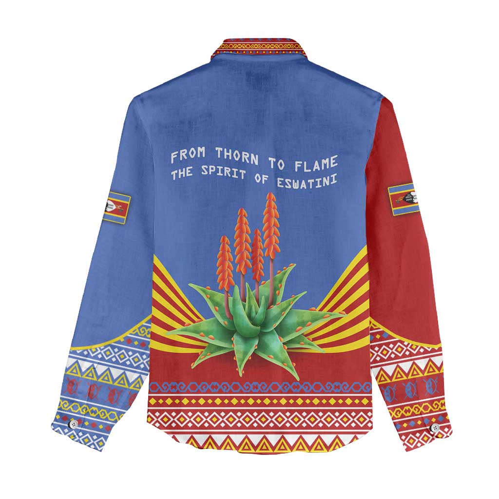 Aloe Vera Eswatini Women Casual Shirt Flag Print and Cultural Motif From Thorn to Flame TS04