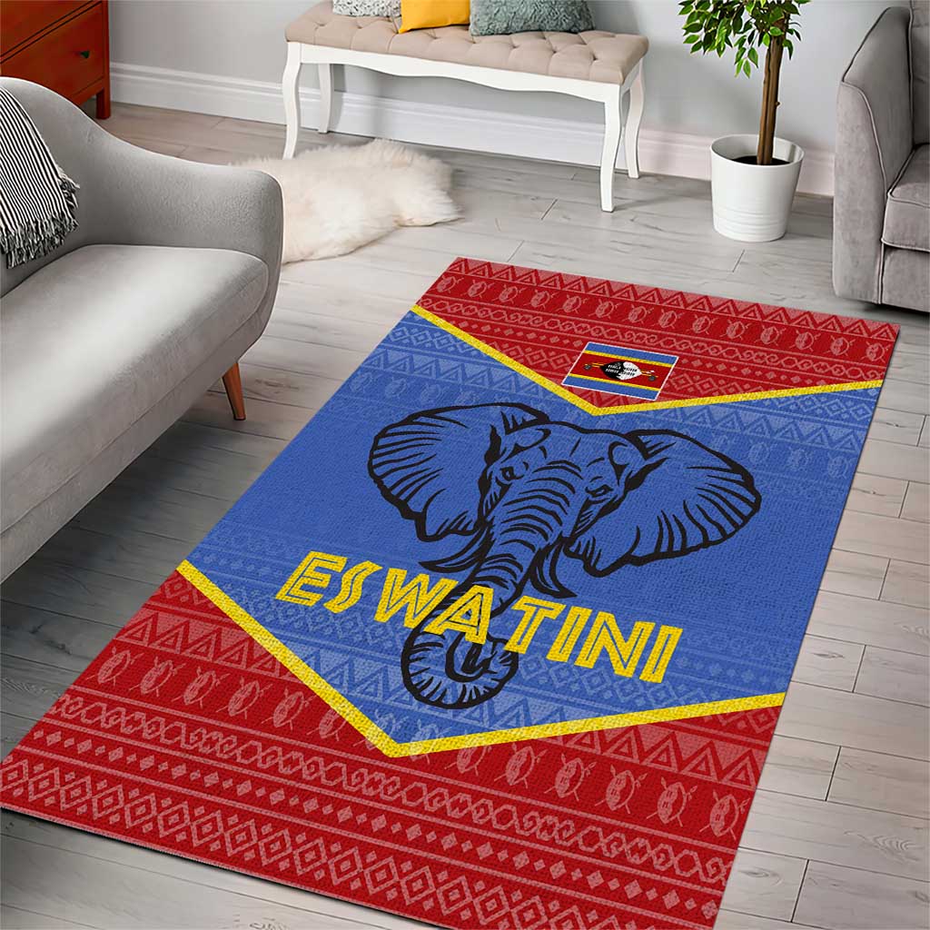 Elephant Eswatini Area Rug Swaziland Shield Tribal Pattern and National Flag TS04