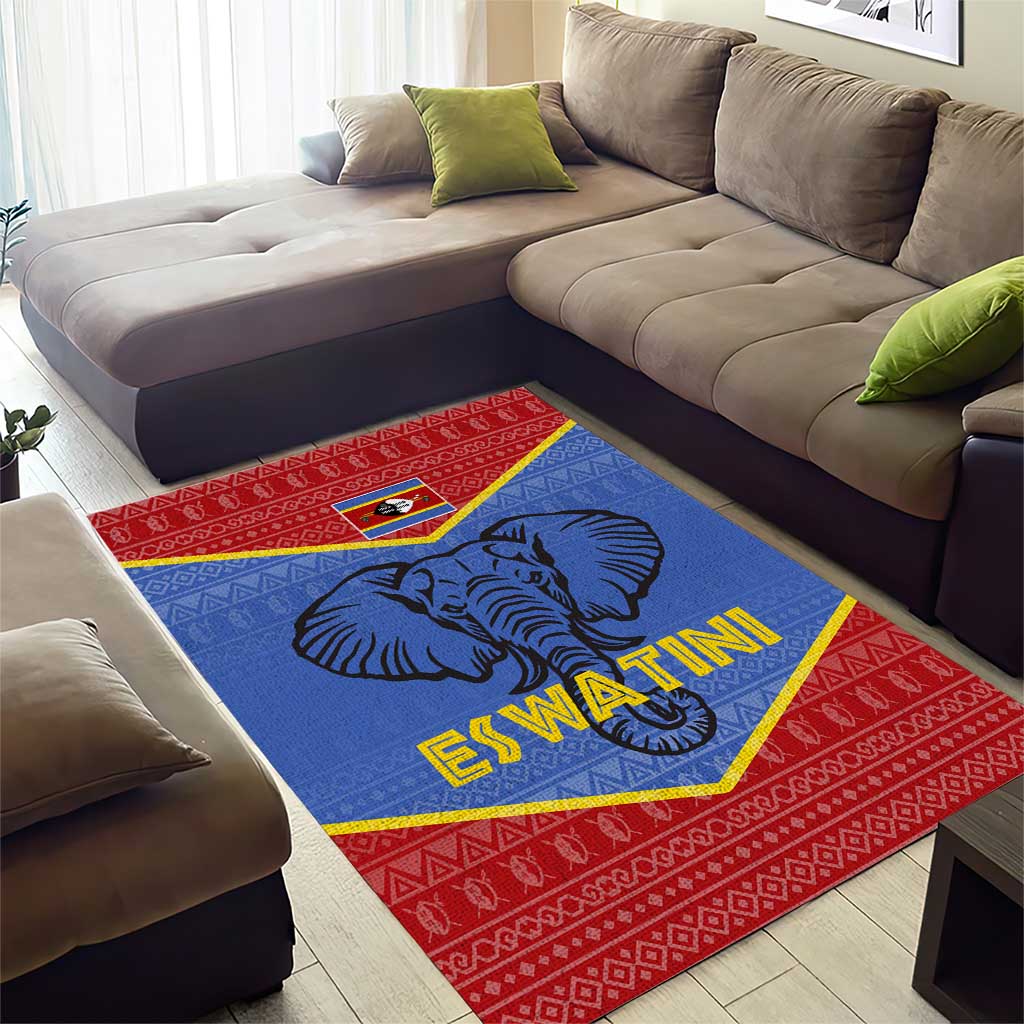 Elephant Eswatini Area Rug Swaziland Shield Tribal Pattern and National Flag TS04