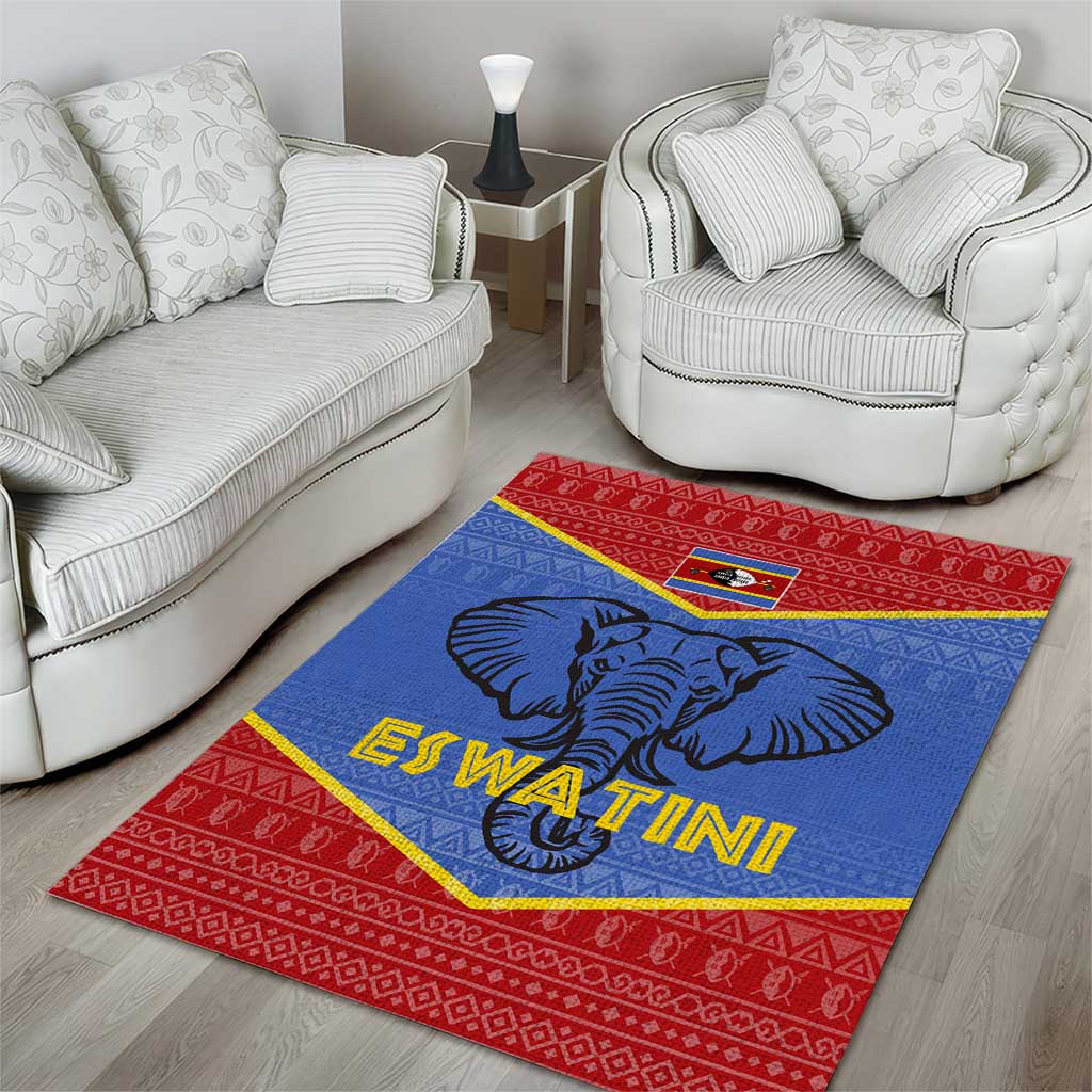 Elephant Eswatini Area Rug Swaziland Shield Tribal Pattern and National Flag TS04