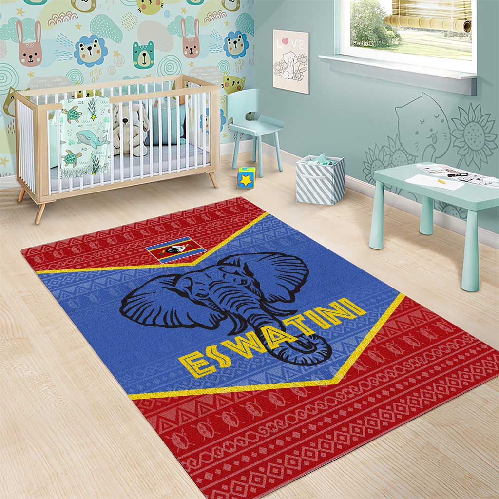 Elephant Eswatini Area Rug Swaziland Shield Tribal Pattern and National Flag TS04