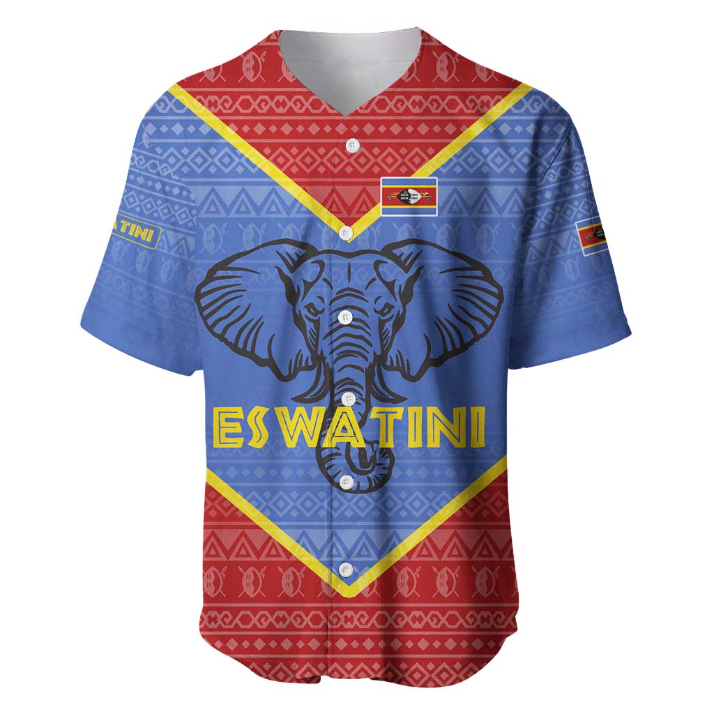 Elephant Eswatini Baseball Jersey Swaziland Shield Tribal Pattern and National Flag TS04
