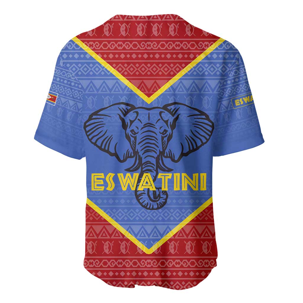 Elephant Eswatini Baseball Jersey Swaziland Shield Tribal Pattern and National Flag TS04
