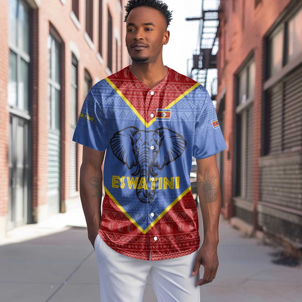 Elephant Eswatini Baseball Jersey Swaziland Shield Tribal Pattern and National Flag TS04