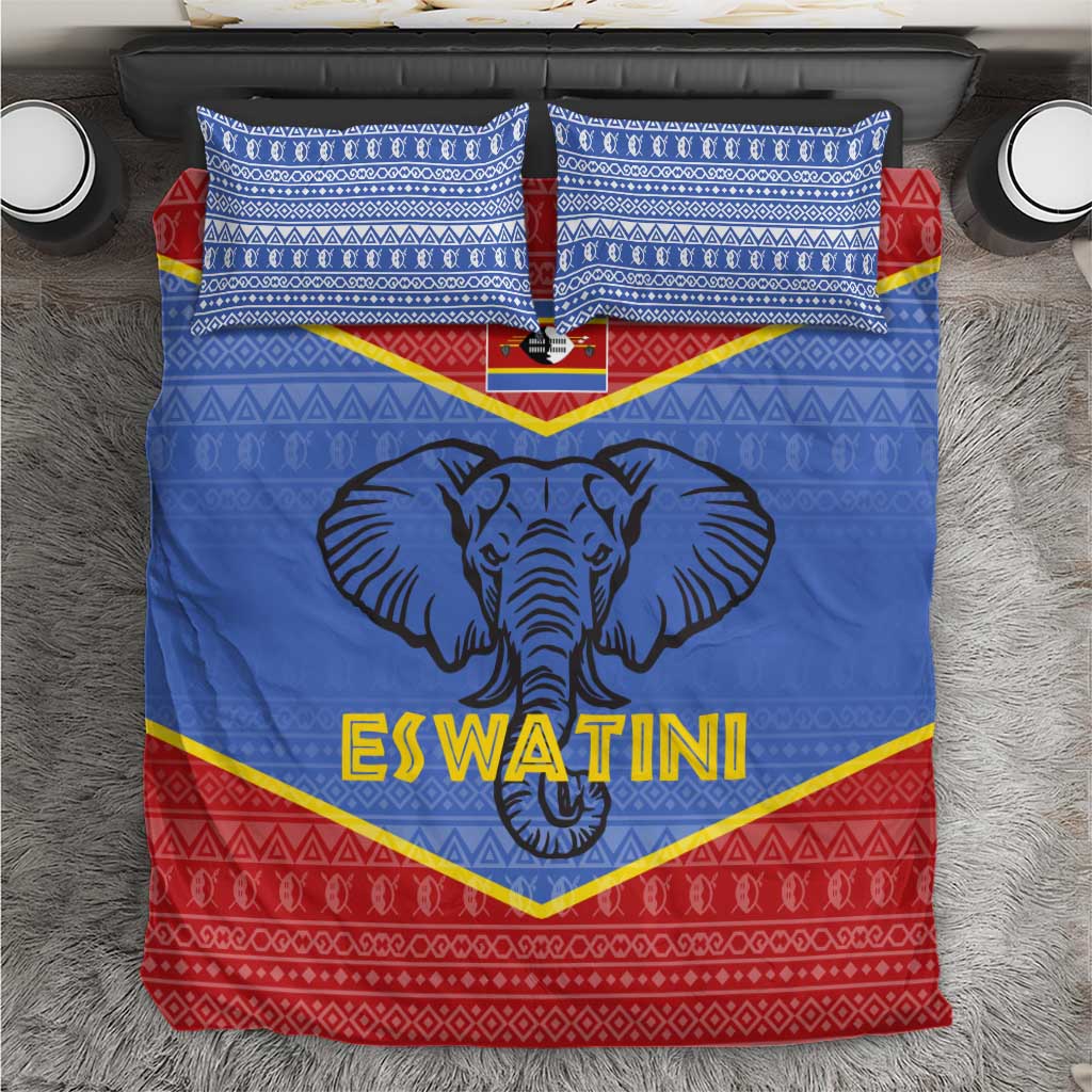 Elephant Eswatini Bedding Set Swaziland Shield Tribal Pattern and National Flag TS04