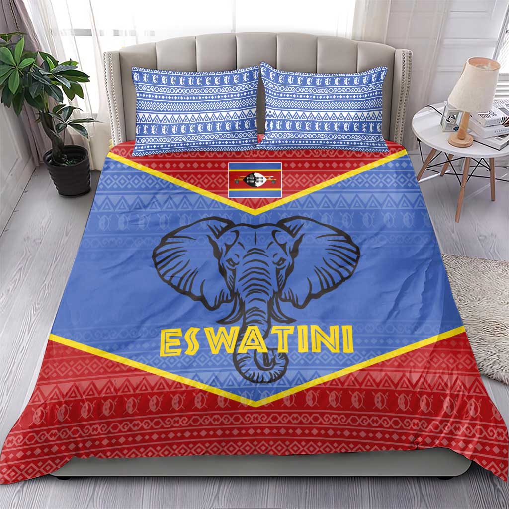 Elephant Eswatini Bedding Set Swaziland Shield Tribal Pattern and National Flag TS04