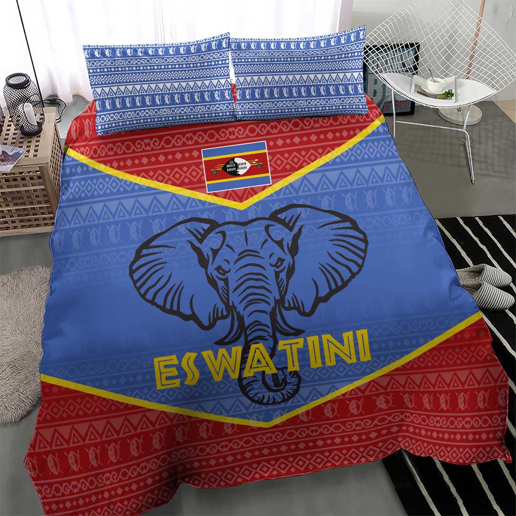 Elephant Eswatini Bedding Set Swaziland Shield Tribal Pattern and National Flag TS04